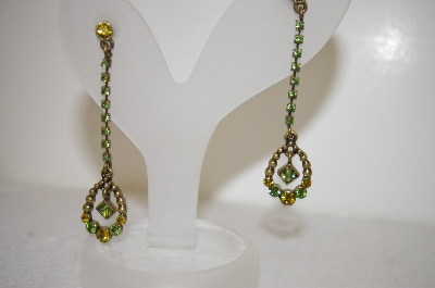 +MBA #17-545    Green & Yellow Crystal Drop Earrings