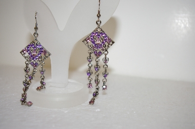 +MBA #17-539  Pink & Lavender Crystal Drop Earrings