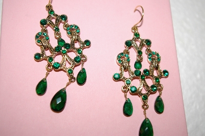 +MBA #17-549  "Monet 14K Gold Plated Green Crystal Earrings