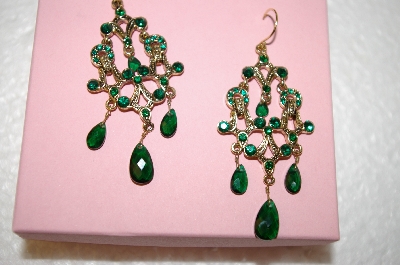 +MBA #17-549  "Monet 14K Gold Plated Green Crystal Earrings
