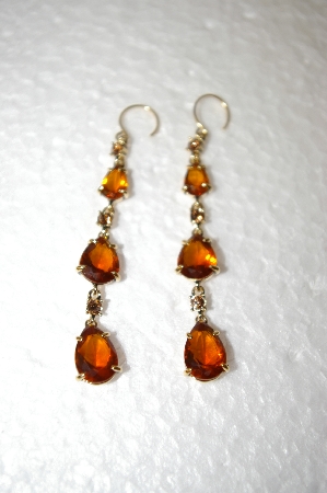 +MBA #17-479  " Monet Amber Glass & Crystal Drop Earrings