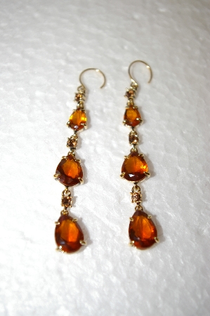 +MBA #17-479  " Monet Amber Glass & Crystal Drop Earrings