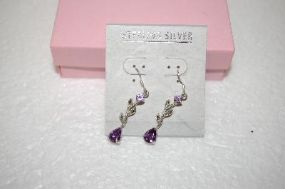 +MBA #17-607  Amethyst & Marcasite Sterling Drop Earrings
