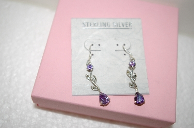+MBA #17-607  Amethyst & Marcasite Sterling Drop Earrings