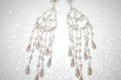 +MBA #17-466  Glass Pearl & Clear Crystal Fancy Drop Earrings