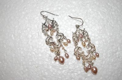 +MBA #17-532  Pink Freahwater Pearls & Crystal Dangle Earrings