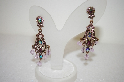 +MBA #17-501  Pink Crystal Antique Look Drop Earrings