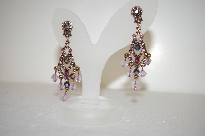 +MBA #17-501  Pink Crystal Antique Look Drop Earrings