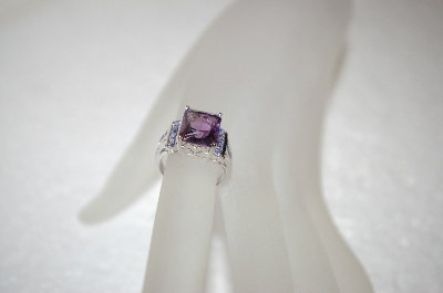 +MBA #17-625  Artist Signed  SLV Amethyst Sterling Square Cut Ring