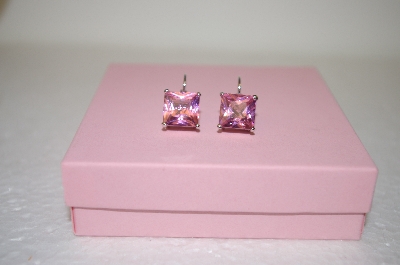 +MBA #17-563  Sterling Pink CZ Square Cut Earrings