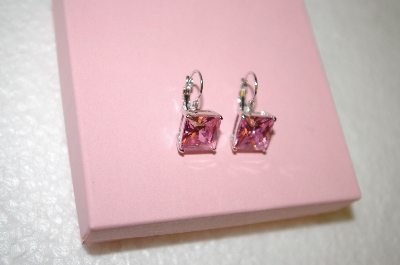 +MBA #17-563  Sterling Pink CZ Square Cut Earrings