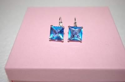 +MBA #17-565  Sterling Square Cut Blue CZ Earrings