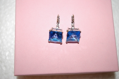 +MBA #17-565  Sterling Square Cut Blue CZ Earrings