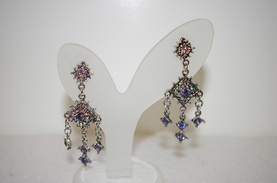 +MBA #17-541  Lavender & Pink Crystal Drop Earrings