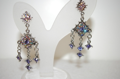 +MBA #17-541  Lavender & Pink Crystal Drop Earrings