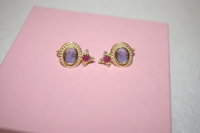 +MBA #17-629  14K Venetian Glass Cameo & Ruby Earrings