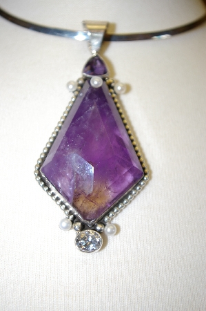 +MBA #17-614  Artist Signed Large Amethyst Sterling Pendant
