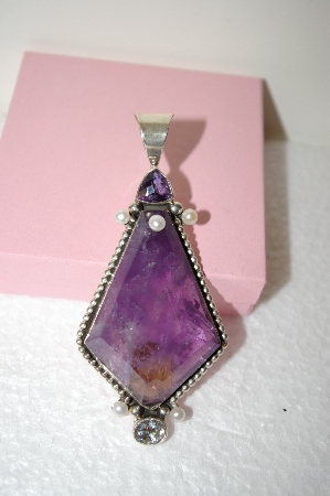 +MBA #17-614  Artist Signed Large Amethyst Sterling Pendant