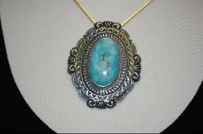 +MBA  "Artist Signed "Paul J Begay" Blue Turquoise Antique Look Pin/Pendant
