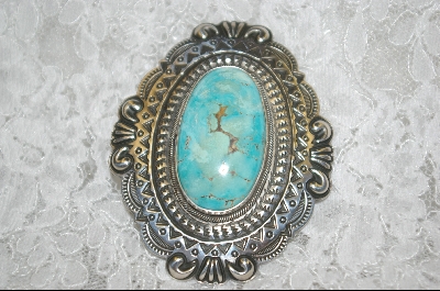 +MBA  "Artist Signed "Paul J Begay" Blue Turquoise Antique Look Pin/Pendant