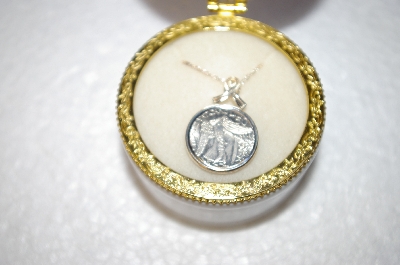+MBA #17-118  Sterling Italian Angel Coin With Chain