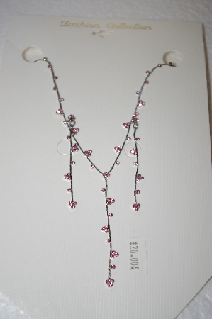+MBA #17-084  Simple Pink Crystal Necklace & Earring Set