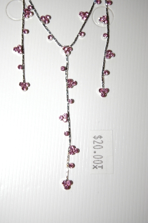 +MBA #17-084  Simple Pink Crystal Necklace & Earring Set