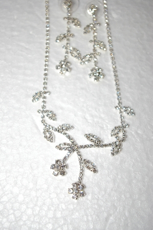 +MBA #17-049  Fancy Clear Crystal Flower Necklace With Matching Earrings