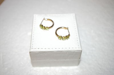 +MBA #17-282  14K 3 Stone Peridot Hoops