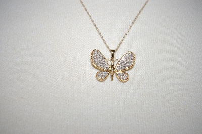 +MBA #18-123  "14K Yellow Gold Pave  Diamond Butterfly Pendant