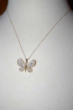 +MBA #18-123  "14K Yellow Gold Pave  Diamond Butterfly Pendant