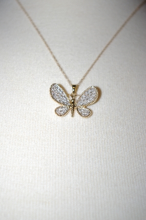 +MBA #18-123  "14K Yellow Gold Pave  Diamond Butterfly Pendant