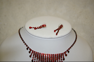 +Carol Collection Red Austrian Crystal Necklace W/Matching Pierced Earrings