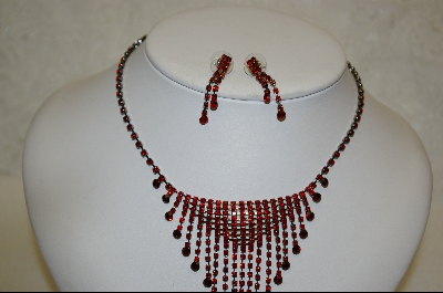 +Carol Collection Red Austrian Crystal Necklace W/Matching Pierced Earrings