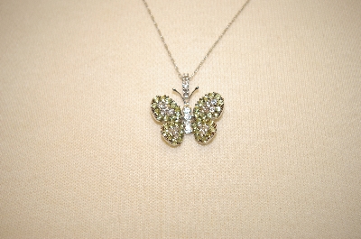 +MBA #17-208  14K White  Gold Vermeil Gemstone Butterfly Pendant With Chain
