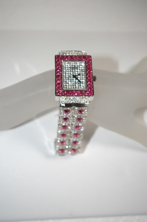 +MBA #18-035  Geneva Pink & Clear Crystal Watch