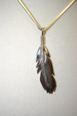 +MBA #18-026  Artist "Harvey Mace"  Signed Sterling Feather Pendant