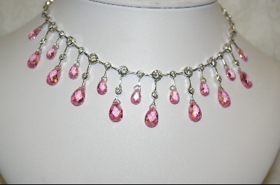 +  Charles Winston Pink Briolette Cut & Clear Cz Necklace