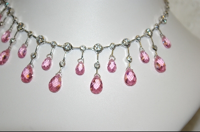 +  Charles Winston Pink Briolette Cut & Clear Cz Necklace