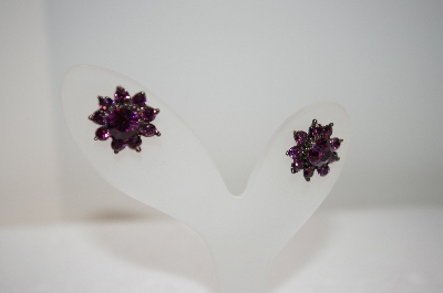 +MBA #18-055  Purple Crystal Flower Earrings
