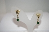 +MBA #18-020   Gold Plated Green Crystal Angel Earrings