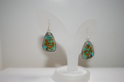 +MBA #18-078  Artist "JM"  Signed Green Turquoise Sterling Earrings