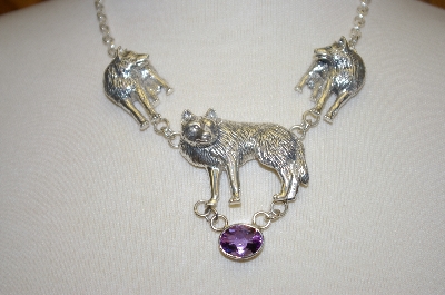+MBA #18-478  Artist Stamped 3 Wolf Amethyst Necklace