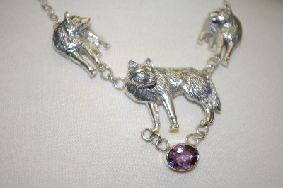 +MBA #18-478  Artist Stamped 3 Wolf Amethyst Necklace