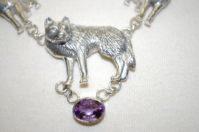 +MBA #18-478  Artist Stamped 3 Wolf Amethyst Necklace