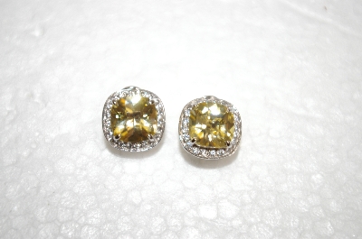 +MBA #18-440  Charles Winston Fancy Cushion Cut Canary & Clear CZ Earrings