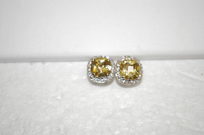 +MBA #18-440  Charles Winston Fancy Cushion Cut Canary & Clear CZ Earrings