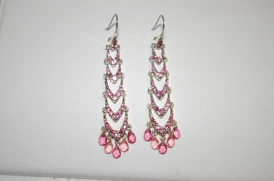 +MBA #18-428  Designer "LC" Silver Plated Pink Crystal Earrings