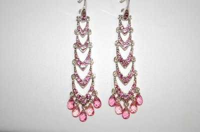 +MBA #18-428  Designer "LC" Silver Plated Pink Crystal Earrings