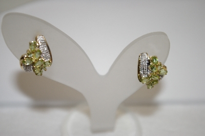 +MBA # 18-395  14K Yellow Gold Peridot & Diamond Earrings